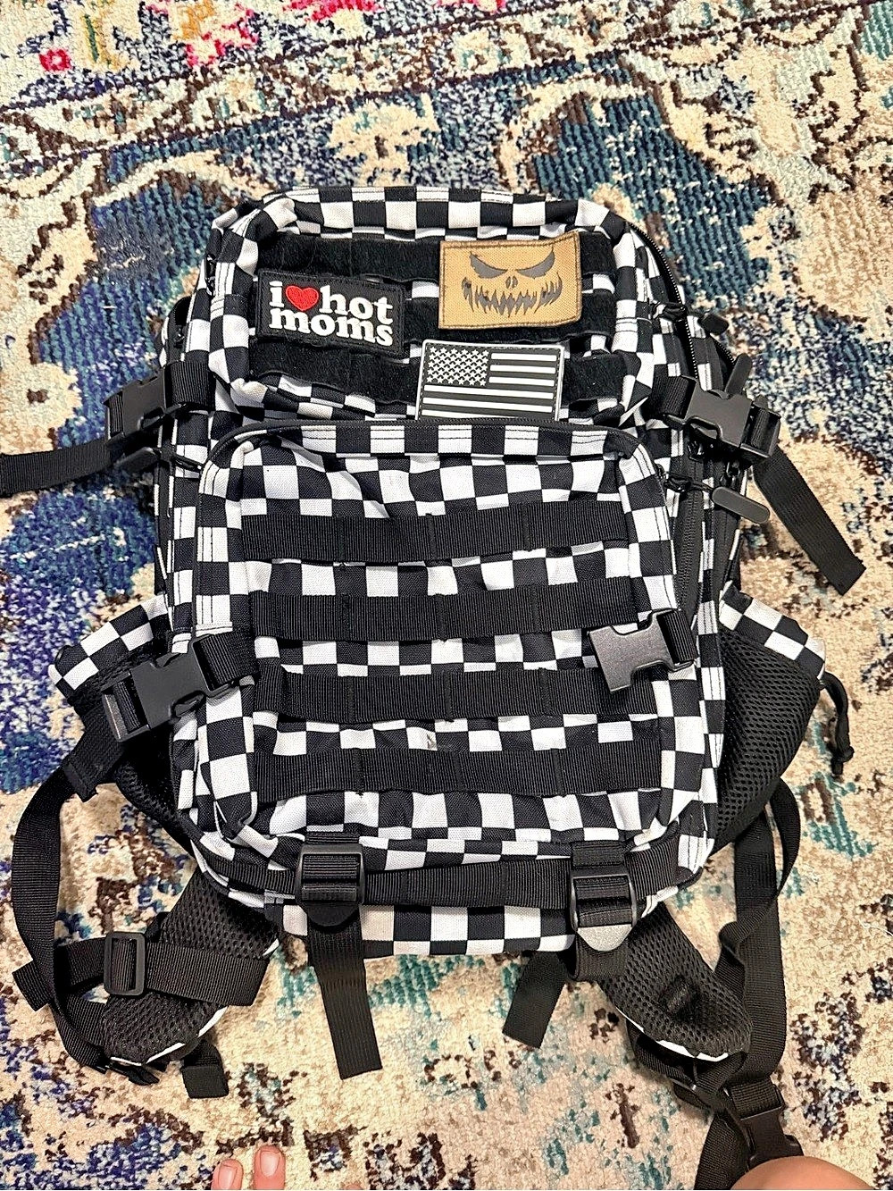 Hot Topic Checkered Backpack in Black & White